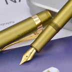 HONG DIAN M2 Black Forest Mini Fountain Pen, Bent Nib & Sleek Shape Aluminium Short Pocket Travel Pen (Olive Green)
