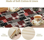 Rustic Farm Table Runner,Vintage Woodland Deer Bear Animal Buffalo Plaid Print Tablecloth Burlap for Hotel Indoors Outdoor Dining Room Kitchen Home Decor,W13X L108 in