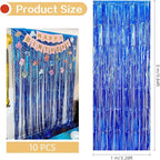 10 Pack Navy Foil Curtain Backdrop 3.2ft x 9.8ft Black Metallic Tinsel Foil Fringe Curtains Streamer Photo Booth Backdrop for Birthday Party Engagement Bachelorette Party Decorations (Navy)