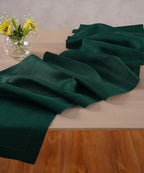 100% Pure Linen Green Table Runner 14 x 36 Inch - Small Hemstitch Christmas Table Runner - Cloth Fabric Runner for Thanksgiving, Winter, New Year - Elara