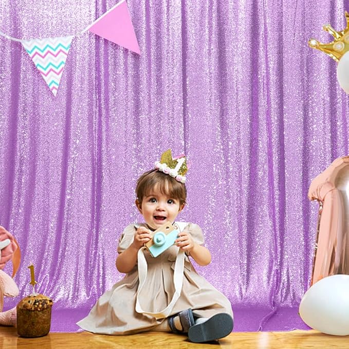 SquarePie Sequin Backdrop Less Transparent Background Sparkly Curtain for Wedding Party 7FT x 7FT Lavender