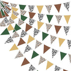 32Ft Jungle Safari Party Decorations Sage Green Brown Wild Animal Leopard Zebra Print Triangle Flag Fabric Banner Pennant Garland Streamers for Cheetah Birthday Baby Shower Party Decor Supplies