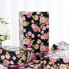 Ulmasinn Floral Wrapping Paper Roll - 17 Inches x 33 Feet - Vintage Romantic Pink Rose Flower Gift Wrap with Cut Lines for Wedding, Birthday, Bridal Shower, Mother’s Day