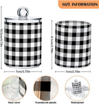 Gredecor Qtip Holder Dispenser 4 Pack Black White Classic Buffalo Plaid Apothecary Jars with Lids Bathroom Vanity Countertop Canister Storage Organizer for Cotton Ball,Swabs,Pads,Floss