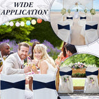 Moukeren 100 Pcs Spandex Chair Sashes Bows Bands Slider Sashes for Chair Covers Elastic Bands Ties Ribbon Decorations for Wedding Party Events Ceremony Birthday Banquet(Navy Blue)