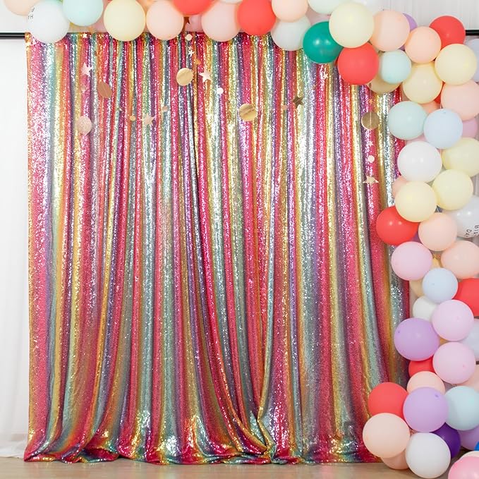 ShinyBeauty 20x10FT Rainbow Sequin Photography Backdrop - Multicolor Party Decoration, Glitter Curtain for Birthday/Wedding/Photo Booth/Baby Shower