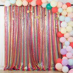 ShinyBeauty Rainbow Backdrop 2FTx8FT Sequin Curtains 8 Panels Photo Backdrops Colorful Curtain Shimmer Background Sparkly Fabric Drapery for Party,Studio,PHOTOBOOTH