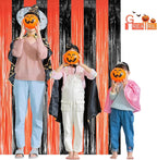 Black Orange Streamers Party Backdrop - GREATRIL Tinsel Fringe Curtain for Halloween Decorations/Pumpkin/Birthdays Party Decoration - 3.2ft X 8.2ft - 2 Packs