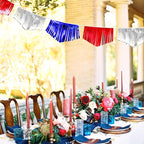 Blue Red Silver Tassel Banner Metallic Fabric Pennant Bunting Flag for 4th of July American USA National Day Patriotic Veterans Graduation Wedding Birthday Retirement Nautical Party Decorations