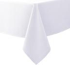 Biscaynebay Textured Fabric Tablecloths 70x108 Inches Rectangular, White Water Resistant Tablecloths for Dining, Kitchen, Wedding and Parties etc. Machine Washable