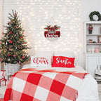 CHDITB 3D Merry Christmas Front Door Sign Wreath(11.4”), Red Black Bufflao Plaid Christmas Decoration Wall Hanging with Snowflakes Berries Mistletoe, Rustic Farmhouse Xmas Decor for Home Winter Party