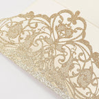 25pcs Gold Glitter Laser Cut Invitations Tri-Fold Blank Personalized Wedding Invitations Pocket With Envelopes and Rsvp Cards for Wedding Bridal Shower Quinceanera 15 Anos Invite