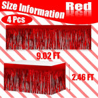 4 Pack 29x108 Inch Metallic Foil Fringe Tinsel Table Skirts for Rectangle Tables Streamer Backdrop for Wedding, Birthday, Parade Floats, Christmas, Halloween Party Decoration(Red)