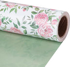 RUSPEPA Reversible Floral Wrapping Paper Roll for Girls Women, Mini Roll, Pink Rose Design and Green Solid Color, Elegant Gift Wrap for Birthday, Mother’s Day, Bridal Shower, 17 Inches x 16.4 Feet