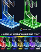 OAPRIRE Headset and Controller Stand with Lights, 2 Tier Acrylic Game Controller Holder, Controller and Headset Stand for Desktop,Universal Design Compatible with PS5/PS4/XBOX/SWITCH (Clear)