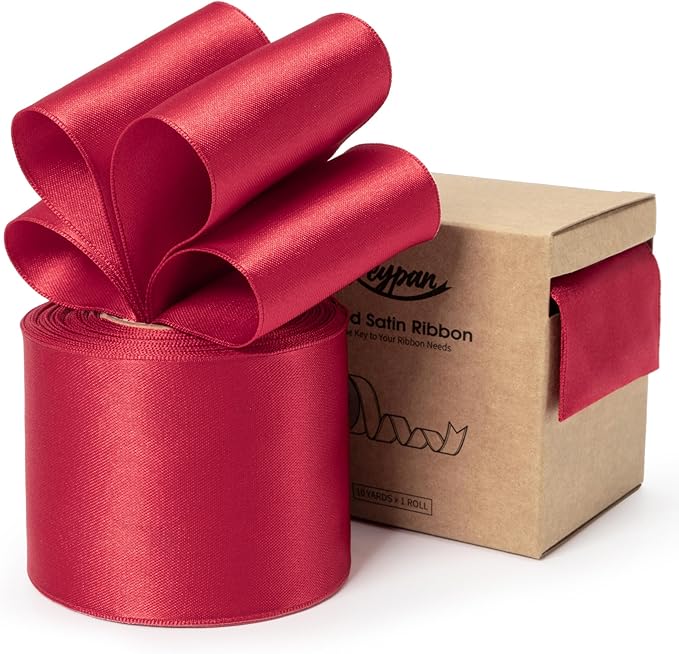 Red Satin Ribbon Double-Faced Wired Ribbons for Gift Wrapping Flower Bouquet Bows Wedding Invitation Christmas Decor Crafts 2-1/2 Inch 10 Yards