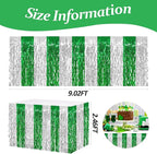 4P Wavy Metallic Tinsel Foil Fringe Table Skirts for Rectangle Tables Backdrop Garland Curtains for Parade Floats Wedding Birthday Parties Decoration Graduation 2025 Christmas (Silver Green)