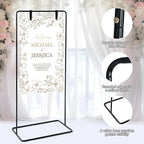 Wedding Sign Stand - Adjustable Wedding Sign W/Design Bundle & Leather Sign Hanging Straps, Durable Metal Easel Stand for Wedding Welcome Signs, Seating Charts, Ceremony & Reception Decor (Black)