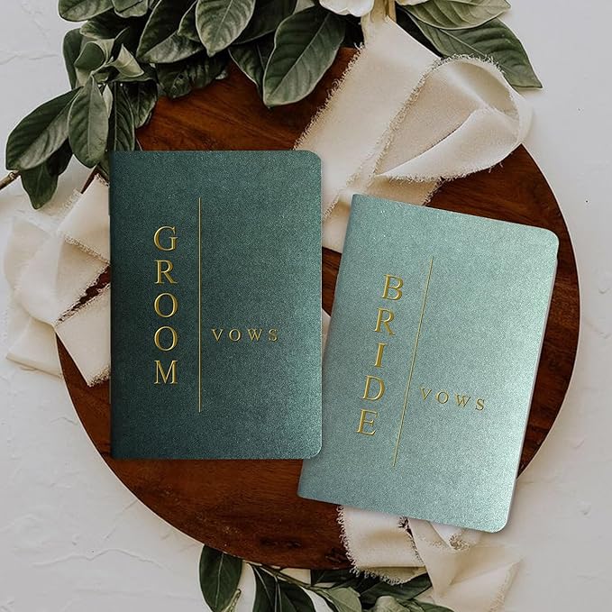 Vow Books His and Hers Wedding Vow Books Bride and Groom with Soft Touch Gold Foil Engraving Wedding Essentials(TR-GB-Sage)