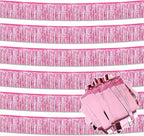 6 Pack 10 Ft Pink Foil Fringe Garland Metallic Streamers Tinsel Banner Wall Hanging Garland Backdrop for Parade Floats, Halloween, Christmas, Thanksgiving, New Year Party Decorations