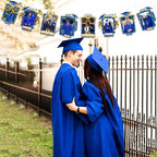 pinkblume Graduation Party Decorations Navy Blue and Gold Grad Photo Banner Royal Blue Gold Congrats Grad Photograph Bunting Garland for 2025 Graduation Celebration Party Decorations Supplies