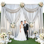 Silver Satin Backdrop Curtains 2 Panels - Glitter Photo Drapes for Baby Shower, 10x10FT Shimmer Back Drop Decor, Wrinkle Free for Birthday Party Prom Wedding Anniversary Background