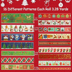 16 Rolls Christmas Washi Tape Holiday Masking Tape 4 Sizes Red Green Christmas Wrapping Tape Glod Foil Decorative Tape for Christmas Scrapbook Journal DIY Craft Gift Wrapping（Christmas