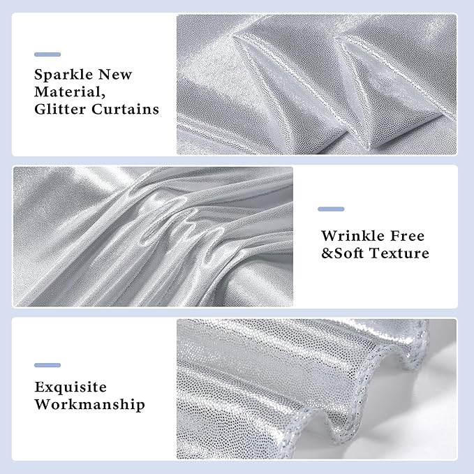 Outpain Thick 40 ft x 10 ft Silver Sequin Backdrop Curtain for Parties, Wrinkle Free Glitter Photo Backdrop Drapes 8 Panels 5x10ft Silver Back Drop Cloth for Wedding Christmas Photography Background