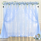 10x10ft Light Blue Chiffon Backdrop Curtain with Lights for Baby Shower Birthday Party, Sky Blue Curtain Backdrop with Lights for Wedding Parties Photo Shoot (5 x 10ft,2 Panels)