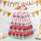 Cupcake Stand with Rechargeable Led, 5 Tier Clear Cupcake Holder, 7 Colors Light Cupcake Tower, Acrylic Dessert Table Display Set for Weddings, Christmas, Birthday, Parties, Baby Showers