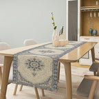 Boho Bohemia Style Table Runner, Vintage Blue Gold Retro Flower Rustic Country Style Floral Print Pattern for Home Kitchen Table Decor Dining Coffee Room Garden Party Decor 13x120in