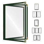Goodsmart Restaurant Menu Covers – 25 Pack Green 6-View Booklet 5.5" x 8.5", Side-Loading Vinyl & Plastic Menu Holders, Clear Menu Sleeves, Leather-Style Café Covers with Gold Corners