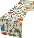 Vintage Botanical Flowers Table Runner, Seasonal Summer Plants Florals Butterfly Dinner Runner for Home Kitchen Dining Table Party Holiday Decoration 13"x108"