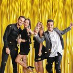 GOER 3.2 ft x 9.8 ft Metallic Tinsel Foil Fringe Curtains Party Photo Backdrop Party Streamers for Birthday,Graduation,New Year Eve Decorations Wedding Decor (Gold,3 pcs)