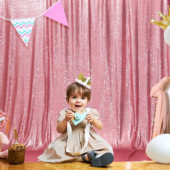 SquarePie Sequin Backdrop Curtain Not See Through Thick Glitter Background for Party 6FT x 8FT Fuchsia Pink