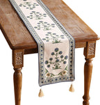 patdrea Designer Blue Rustic Elegant Floral Patterned Linen Table Runner 87 Inch Long,Wrinkle Resistant Table Mat,Decoration for Kitchen Dining and Coffee Tables Banquet Christmas , 12"x87"