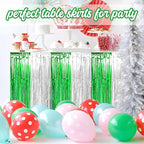 3 Pack Silver Green Foil Fringe Table Skirts Metallic Tinsel Streamers Garland Banner Backdrop for Table Decor, Parade Float, Birthday, Wedding, Halloween, Christmas Party Decorations(29x108 In)