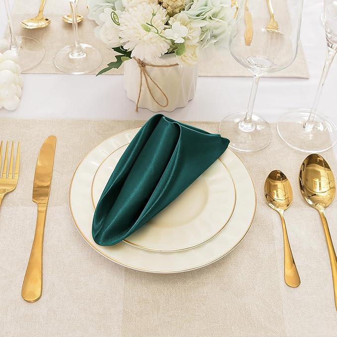 50 Pieces Forest Green Satin Napkins, 17" x 17" Square Table Napkins, Silky Soft Smooth Washable Napkins for Restaurant, Weddings, Dinner, Party Decoration