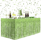 4 Pack Light Green Table Skirts, 29x108" Metallic Foil Tinsel Fringe Table Skirts for Rectangle Tables Streamer Curtains Backdrop, Party Decorations for Birthdays Weddings Holidays