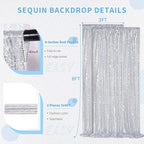 Sequin Backdrop Curtains 6ft x 8ft Silver Background Wedding Decoration Panels Giltter Curtains for Birthday Party 2 Pcs 3ftx8ft