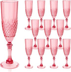 Plastic Champagne Flutes, 12PCS Red Plastic Wine Glasses Goblets Reusable Champagne Flute for Weddings, Bachelor Parties, Toasting, and Events(12,Red)