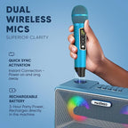 MASINGO Karaoke Machine for Adults and Kids with 2 Wireless Microphones, Portable Bluetooth Singing Speaker, Colorful LED Lights, PA System, Lyrics Display Phone Holder, and TV Cable. Presto G2