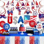 4 Pack 29x108 Inch Metallic Foil Fringe Tinsel Table Skirts for Rectangle Tables Streamer Backdrop for Wedding, Birthday, Parade Floats, Christmas, Halloween Party Decoration(White Blue Red)