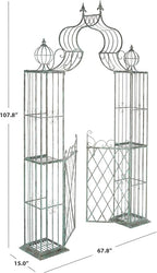 SAFAVIEH Outdoor Collection Beatrix Victorian Antique Dark Green Wrought Iron Trellis Garden Arch Arbor