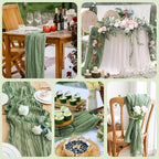 Asee'm 4pcs Cheesecloth Table Runner 120 Inches Sage Green Boho Gauze Cheese Cloth Runner 10FT Rustic Sheer Table Runners for Summer Wedding Baby Shower Holiday Party Decoration