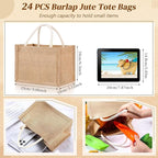 Cunno 24 Pcs Burlap Tote Bag Mini Jute Reusable Waterproof Bag with Handles Small Blank Canvas for Wedding Beach DIY Gift(Classic,9.06 x 6.3 x 5.12)