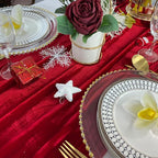 Luxurious Velvet Table Runner, 10ft Wedding Reception Decorations, 20x120inch Soft Velvet Fabric, Table Linen Overlay, Wedding Table Runners (Red, 20X120inch)