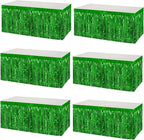 6 Pack 29x108 Inch Metallic Foil Fringe Tinsel Table Skirts Banner for Rectangle Tables Streamer Backdrop for Wedding, Birthday, Parade Floats, St Patrick Day Party Decoration(New Green)