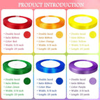 3/8" 6 Colors X 25 Yards Rainbow Satin Ribbon,150 Yards Assorted Colors Satin Ribbons for Flower Bouquet,Ribbons for Gift Wrapping Happy Birthday Party Decorations