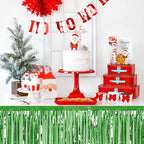 3 Pack 29 x108 Inch Light Green Foil Fringe Table Skirts Metallic Banner for Tinsel Streamer Garland Backdrop for Parade Floats Mother's Day, Graduate, Birthday, Wedding Party Decoration
